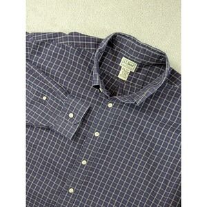 LL Bean Mens XL Tall Button Down Shirt Navy Red Cream Plaid Cotton 0YP39